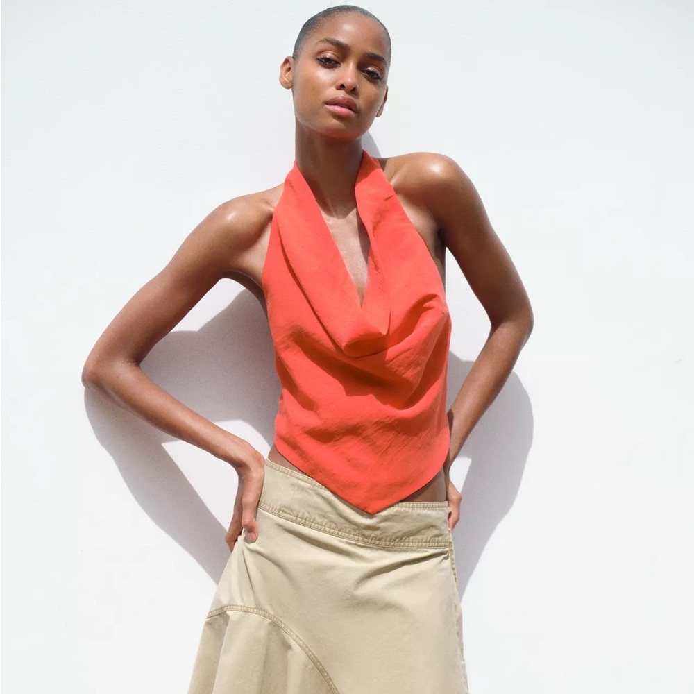 Zara red coral halter top